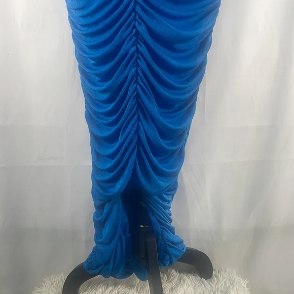 Blue ruched long maxi dress,cut out, peek a boo tube top, halter neck top - Picture 5 of 8